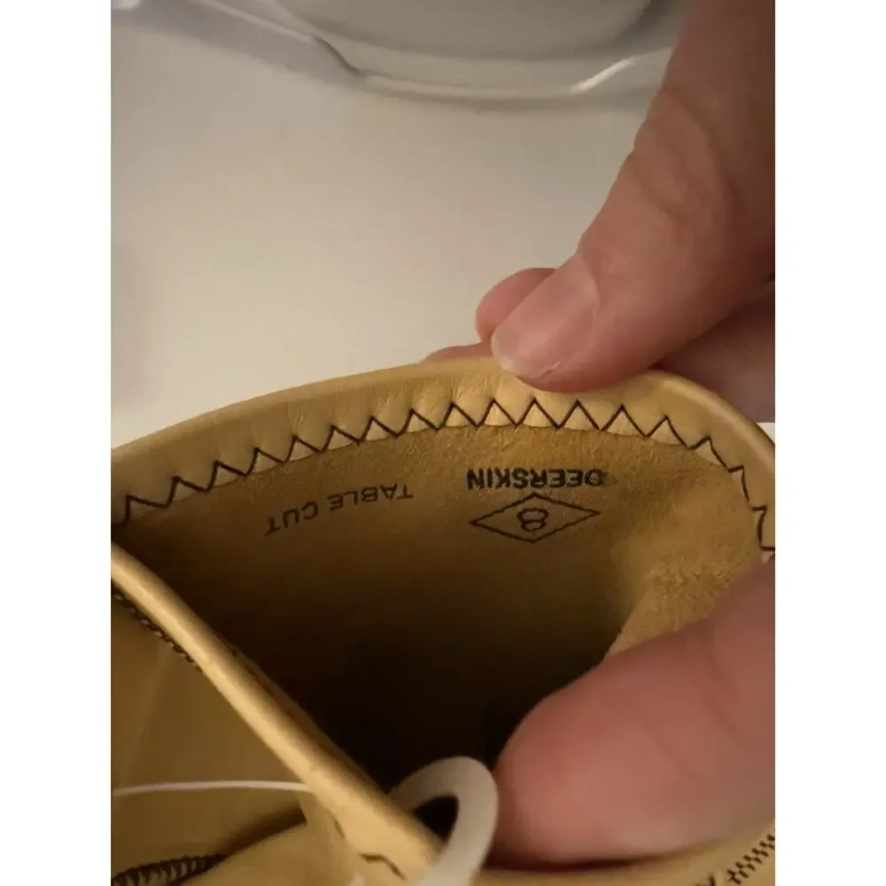 VTG Deadstock New Deerskin Tan Whipstitch Leather Gloves Table Cut 8